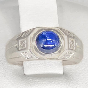 Vintage 20K WG Cabochon Blue Sapphire Ring CR0037