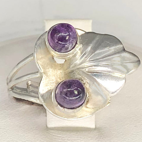 Vintage Silver Leaf Purple Stone Ring CR0054