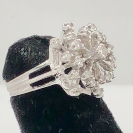 14K White Gold Diamond Snowflake Cluster Ring  CR0307