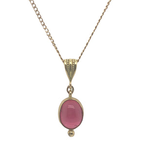 18K Yellow Gold Oval Pink Tourmaline Pendant on 14K Yellow Gold Chain  SI0419