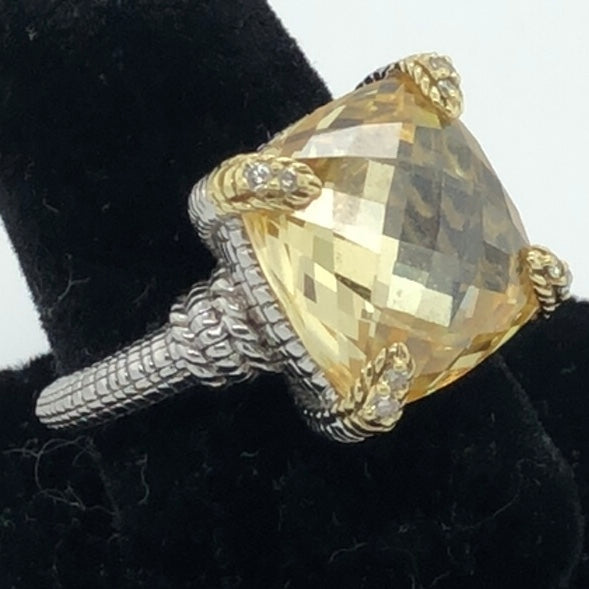 Judith Ripka Silver Ring with 18K Trim and Lemon Quartz  CR0327