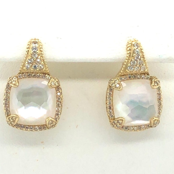 Judith Ripka 14K Yellow Gold with Pinkish White and Diamond Earrings  CE0226