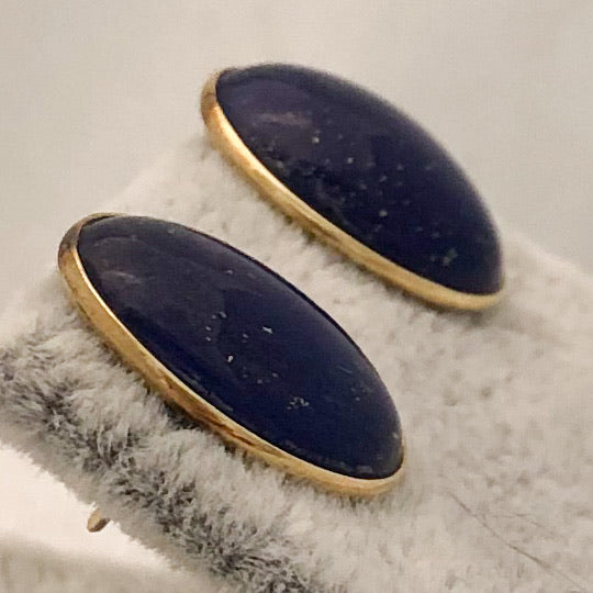 14K Yellow Gold Oval Lapis Stud Earrings   CE0111