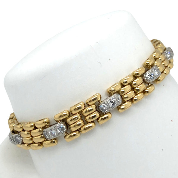 Weighty 18K Yellow Gold Panther Bracelet with Nine White Gold & Diamond Links   CB0107