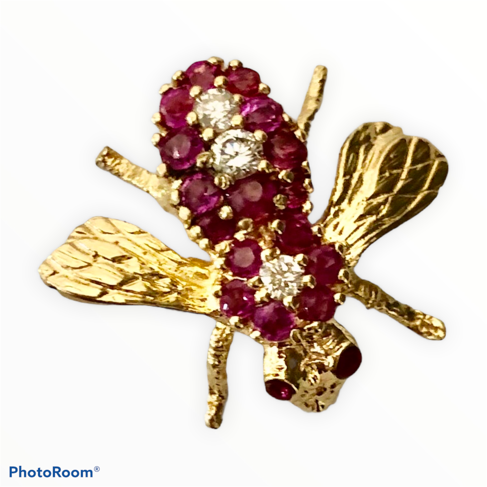 14K Yellow Gold Ruby & Diamond Bee Pin  CP0028